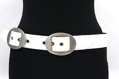 Dames heupriem wit 4 cm breed en ovale gesp - Leer - Brede riem - Casual - Maat 90