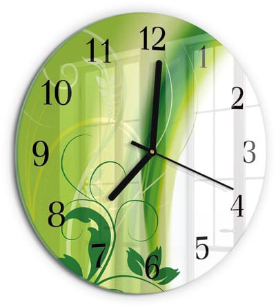 Tulup Wandklok - Bloemenpatroon Glazen Wandklok Design - 30fi cm - Groente Klok Glas Met Opdruk - Zwarte Handen - Ronde Wandklok - Gekleurde Glazen Klok - Glazen Klok Met Print