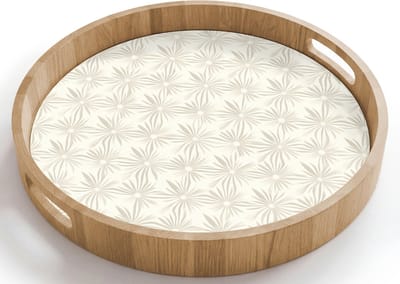 Dienblad rond 40x40 cm - Schootdienblad hout - Patroon - Bloemen - Beige - Borrelplank rechthoek - Plateau houten dienbladen
