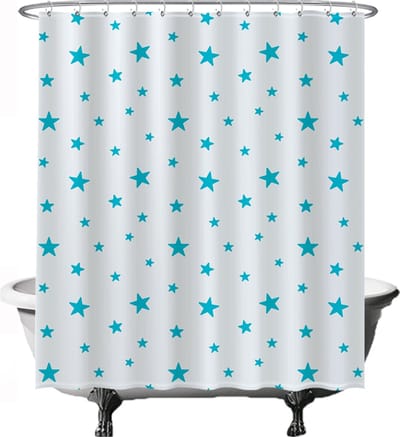 Ulticool Douchegordijn - Sterren Groot Sterretjes Klein - 180 x 200 cm - met 12 ringen - Anti Schimmel - Waterdicht & Wasbaar - Semi Transparant - Wit Blauw