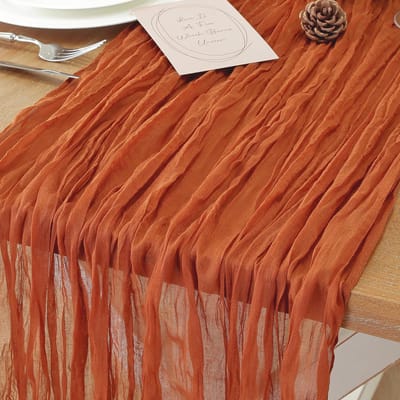 meioro Terracotta kaas, tamine, tafelstof, 90 x 300 cm, bohemian, rustieke schort, romantische broek, lang, transparant, tafelkleed, bruiloftsdecoratie, babyshower, verjaardag, feestdecoratie