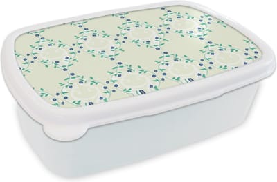 Broodtrommel Wit - Lunchbox - Brooddoos - Groen - Blauw - Bloem - Design - 18x12x6 cm - Volwassenen