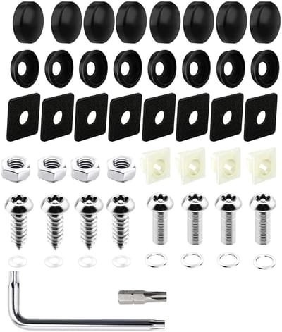 Set van Anti-Diefstal Kentekenplaatschroeven - M6 Beveiligingsschroeven van RVS met Zwarte Covers voor Versteviging en Diefstalpreventie