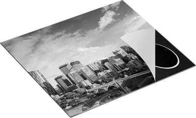 Chefcare Inductie Beschermer Skyline Calgary Stad in Canada - Zwart Wit - 60x50 cm - Afdekplaat Inductie - Kookplaat Beschermer - Inductie Mat