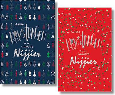 MGPcards - 2 doosjes à 10 Luxe dubbele wenskaarten - Friese tekst - Kerst/Nieuwjaar - Foliebewerking - Witte envelop - 10.5 x 16 cm - 2 Motieven per doosje