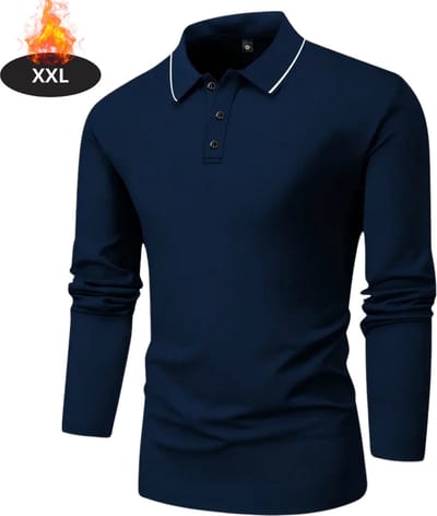 Livano Poloshirt Heren - T-Shirt Heren - Shirt - Overhemd - Polo Shirt Lange Mouwen - Marineblauw - XXL