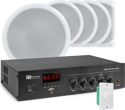 Geluidsinstallatie met PDM45 100V versterker met Bluetooth & 10 CSPB5 plafondspeakers