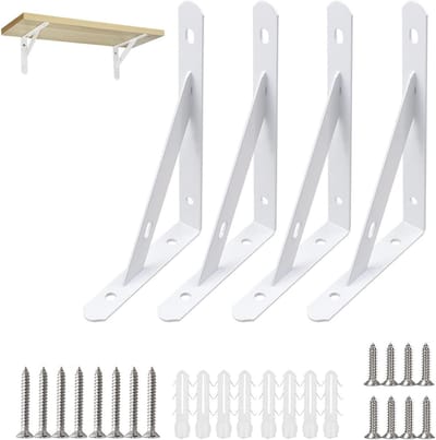 Set van 4 Vouwbare Wandplanksteunen, 150mm, 90 Graden Hoek, Sterke Metalen Steunen voor Muurmontage, Maximaal 30kg Draagvermogen, Ideaal voor Planken en Rekken