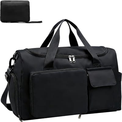 Handbagage 40x30x20 Onderstoel Reistas, Vouwbare Weekendtas met Schoen- en Vochtvak, Zwart
