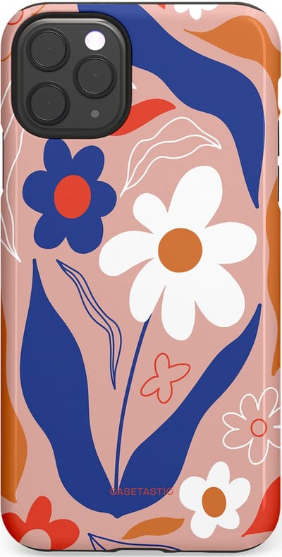 Casetastic hoesje geschikt voor Apple iPhone 11 Pro Max - Dubbellaagse bescherming - Eenvoud in bloei - Fashion Case - Perzik Donkerblauw Wit