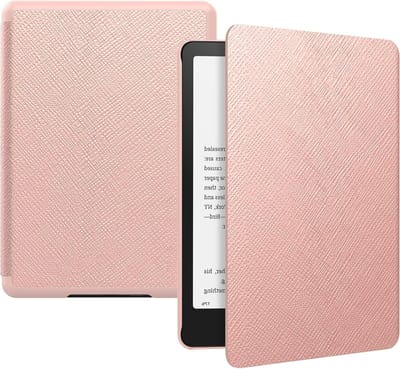 Lichte PU Beschermhoes voor 7" Kindle Paperwhite 12e Generatie en Colorsoft Signature Edition 2024, met Auto Wake/Sleep Functie, Roze Goud