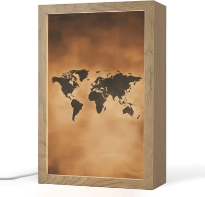 Tafellamp 20x30 cm - LED lamp - Wereldkaart - Bruin - Kaart - Decoratieve tafellampen - Dimbaar - Tafellampje slaapkamer - Woonkamer binnen