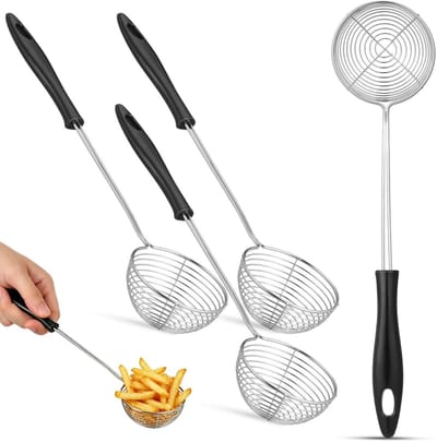 Roestvrijstalen soeplepel met handvat - voedselveilige zeef voor soepen en stoofschotels, set van 4 stuks, ideaal voor koken en serveren