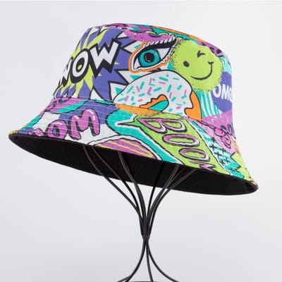 Chapeau de Pêcheur Double Face Graffiti Mode de Rue Chapeau Pot de Fleurs Imprimé Sortie en Plein Air Chapeau Bob Étudiant blue