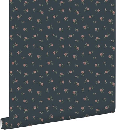 ESTAhome behang vintage bloemetjes donkerblauw en roze - 50 x 900 cm - 139836
