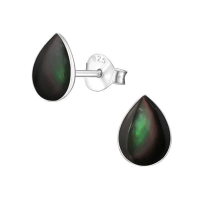 Aramat Jewels | Oorbellen | Zilveren Druppel Oorbellen - Schelp Sieraden | Schelp-Zwart-8x6mm | |6mm | Zilver | Volwassenen | Verkleurd niet