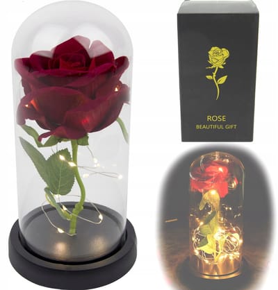 Roos in Glas - Led Verlichting - Malatec - Luxe Verpakking in Doos - Tafellamp - Sfeerverlichting