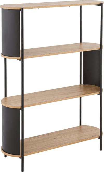 CALICOSY - Wandrek met 4 niveaus in houtdecor met zwarte metalen zijkanten H133,5 cm - EKLO