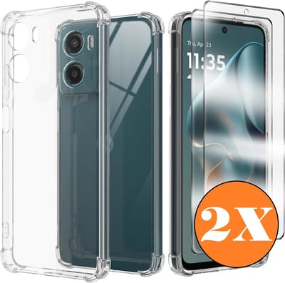 Hoesje Geschikt voor Motorola Moto G05/ E15 hoesje transparant Anti Shock silicone hoesje met 2 Pack Motorola Moto G05/ E15 Screenprotector tempered glass