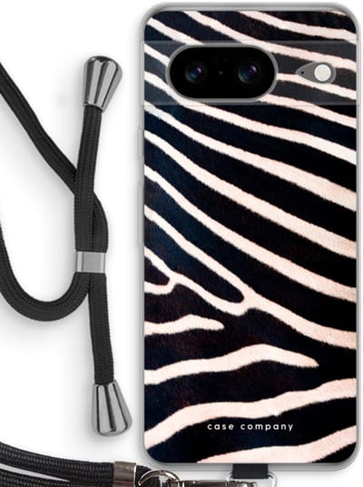 Case Company® - Hoesje met koord geschikt voor Google Pixel 8 hoesje met Koord - Zebra - Telefoonhoesje met Zwart Koord - Bescherming aan alle Kanten en Over de Schermrand