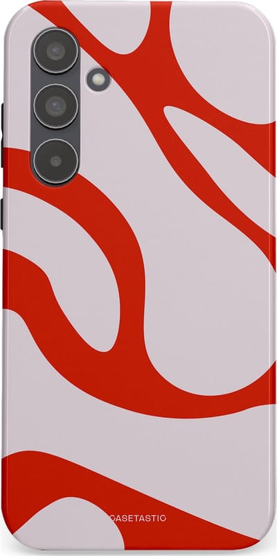 Casetastic hoesje geschikt voor Samsung Galaxy A55 - Dubbellaagse bescherming - Oranje Witte Pebbel Stenen - Fashion Case - Lichtgrijs Rood