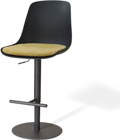 Nolon Niva-Liv Draaibare Tulp Barkruk Zwart Met Warm Oker Zitkussen - Verstelbaar - Mat Zwart Onderstel - Barstoel - Comfortabel
