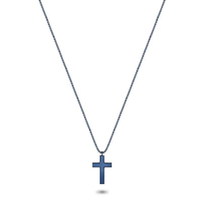 Twice As Nice Halsketting in edelstaal, blauw, zwart kruis 60cm