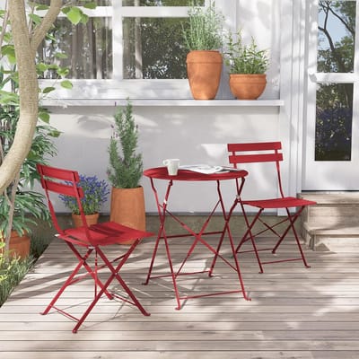 Bistroset 3-delig Opvouwbaar – Balkonset met Tafel en 2 Stoelen Weerbestendig Metaal – Compacte Tuinset voor Balkon & Terras rood – Urbanhome