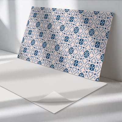 Wallfluent Vinyl Wandpaneel - Patroon met ornamenten op tegels Wandpaneel PVC - 100 cm x 50 cm - Blauw Vinyl Wandpaneel - Set van 1 - Rechthoekig Wandbekleding Vinyl - Texturen Wandpaneel - Zelfklevend Wandpaneel - Wandpaneel Keuken en Badkamer