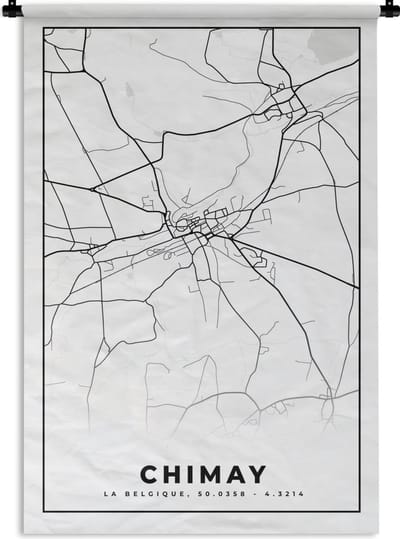 Wandkleed - Wanddoek - België – Chimay – Stadskaart – Kaart – Zwart Wit – Plattegrond - 120x180 cm - Wandtapijt