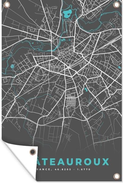 Muurdecoratie Châteauroux - Plattegrond - Stadskaart - Frankrijk - Kaart - 120x180 cm - Tuinposter - Tuindoek