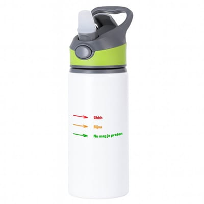 Hacebo® - shhh, bijna, nu mag je praten waterfles met rietje groen - Quotes - mensen die houden van quotes - grappige tekst - quotes - verjaardag - cadeau - kado - geschenk - water fles - 650ML