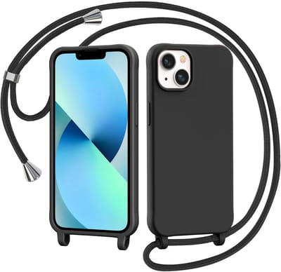 YPCd Crossbody Hoesje Geschikt voor Apple iPhone 15 Plus – TPU & Siliconen Backcover – Verstelbaar Koord – Schokbestendige Bescherming – Zwart
