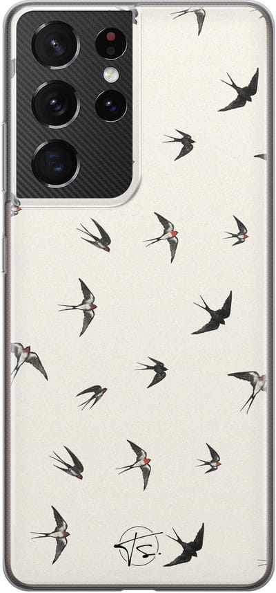 Hoesje geschikt voor Samsung Galaxy S21 Ultra - Vogels / Birds - Soft Case - TPU - Print - Beige - Mooie Telefoonhoesjes