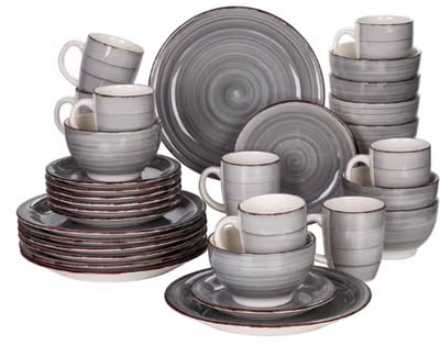 Imperio Serviesset Morencia - 32 delig - 8 persoons - Blauw/Zwart - Dinerborden - Bordenset - Diepe borden - Ontbijtborden - Servies - Keukenservies