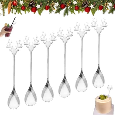 6 stuks - lepels - Latte Macchiato lepels - roestvast staal - Zilver - Dessertlepels set - Sorbetlepels - Herten roerlepel - Theelepels - lange ovale lepels - Thuis