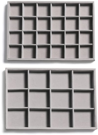 Dailygoods- Sieradenorganizer Set van 2 - Velvet - 12/24 Compartimenten - Stapelbaar - Sieradendoos - Hoge Kwaliteit Materiaal