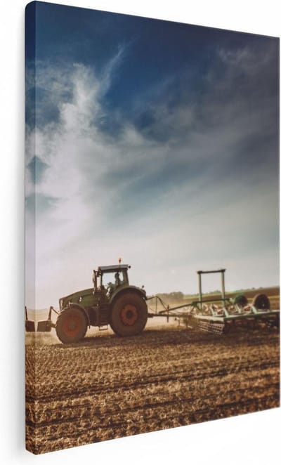 Artaza Canvas Schilderij Landschap - 30x40 cm - Klein - Wanddecoratie Natuur - Muurdecoratie Akker - Kamer Accessoires Tractor