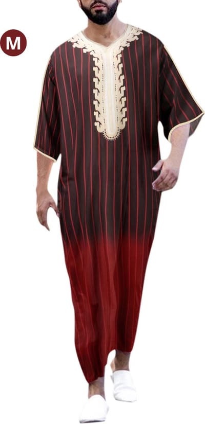Livano Moslim Kleding - Djellaba Heren - Islamitische Kleding - Alhamdulillah - Arabisch Mannen Kaftan - Donkerrood - Maat M