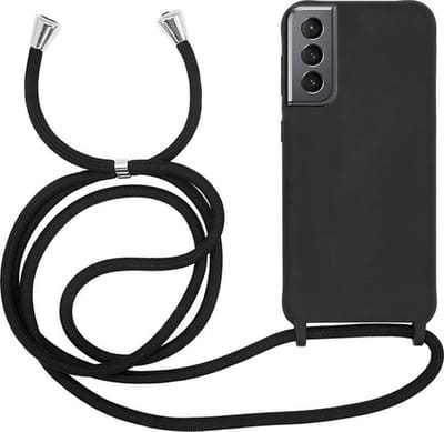HB Hoesje Geschikt voor Samsung Galaxy S21 FE - Zwart - Siliconen Back Cover met Koord - Telefoonhoesje met Koord - Crossbody Lanyard Cord Case
