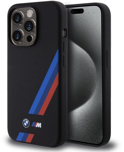 BMW Back Cover - iPhone 15 Pro - Zwart - Schokabsorberend - Sportieve M-strepen