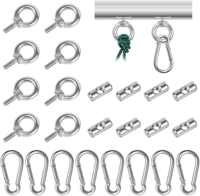 Dailygoods - 8 stuks stoppers voor kederrail, 6 mm voortent, camper, kederstopper, roestvrijstalen kederstopper met karabijnhaak, haak, kederlijst voor kederrail, luifelhaak, accessoires voor campervan
