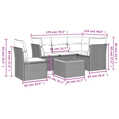 vidaXL - 6-delige - Loungeset - met - kussens - poly - rattan - beige