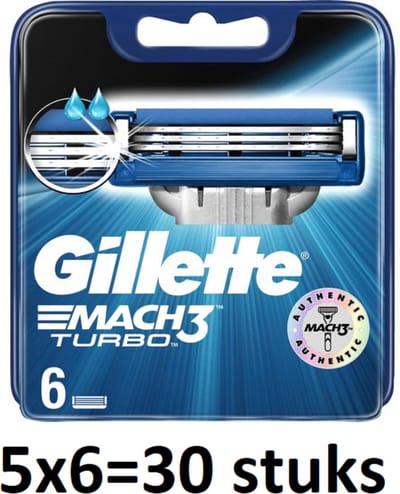 Gillette Mach3 Turbo Scheermesjes Voor Mannen - 30 Navulmesjes - Blauw