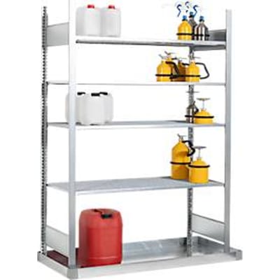Gevaarlijke stoffen stelling asecos REG-B 1372, B 1360 x D 725 x H 2000 mm, met opvangbak van 57 l en 4 stalen roosterlegborden