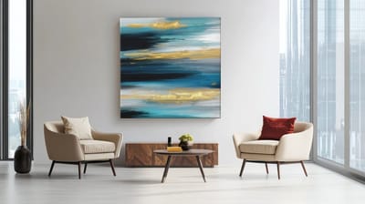 Vierkant Canvas Schilderij Blauw Goud Abstract – Moderne Wanddecoratie voor Woonkamer – 40 x 40 cm
