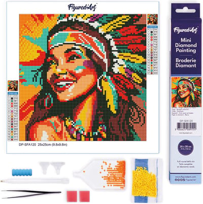 Figured'Art Mini Diamond Painting set Volwassenen 25x25 cm Inheemse Elegante Vrouw Pop Art - 5D DIY Art full drill ronde diamant - Opgerold canvas