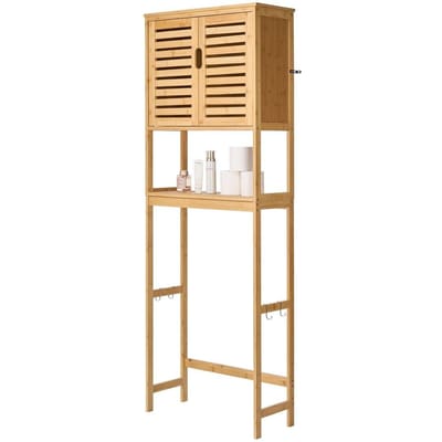 Meuble de rangement en bambou au-dessus des toilettes avec étagère réglable 175 cm H
