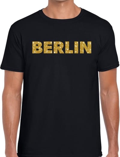Berlin gouden glitter tekst t-shirt zwart heren - heren shirt Berlin S