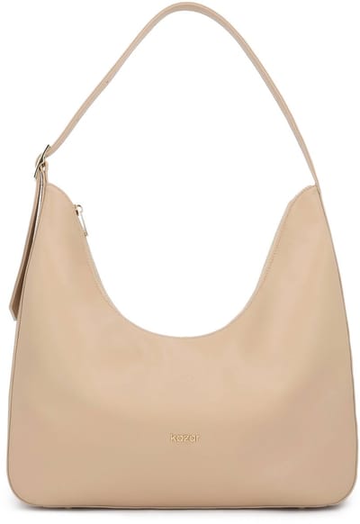Beige leather handbag with a loose fit